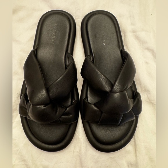 Topshop Black Knotted Slide Sandals | Comfy Minimalist Flats 7.5 - Picture 6 of 8